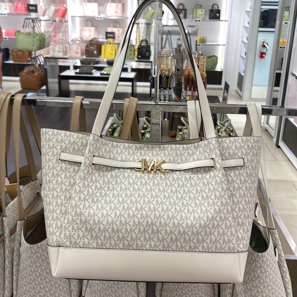 Michael Kors Reed Large Logo Shoulder Tote Bag Light Cream Multi 35s3g6rt3b Nwt